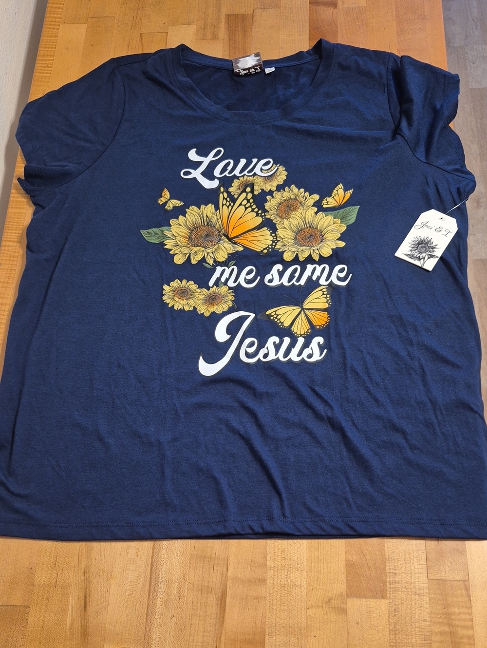 Joei & I Blue & Yellow Love Me Some Jesus Floral Graphic T Shirt NWT 2x